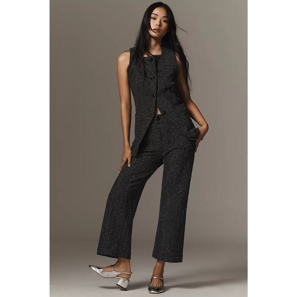 Maeve Anthropologie 28 The Colette Cropped Wide-Leg Trousers Merrick Tweed Pants